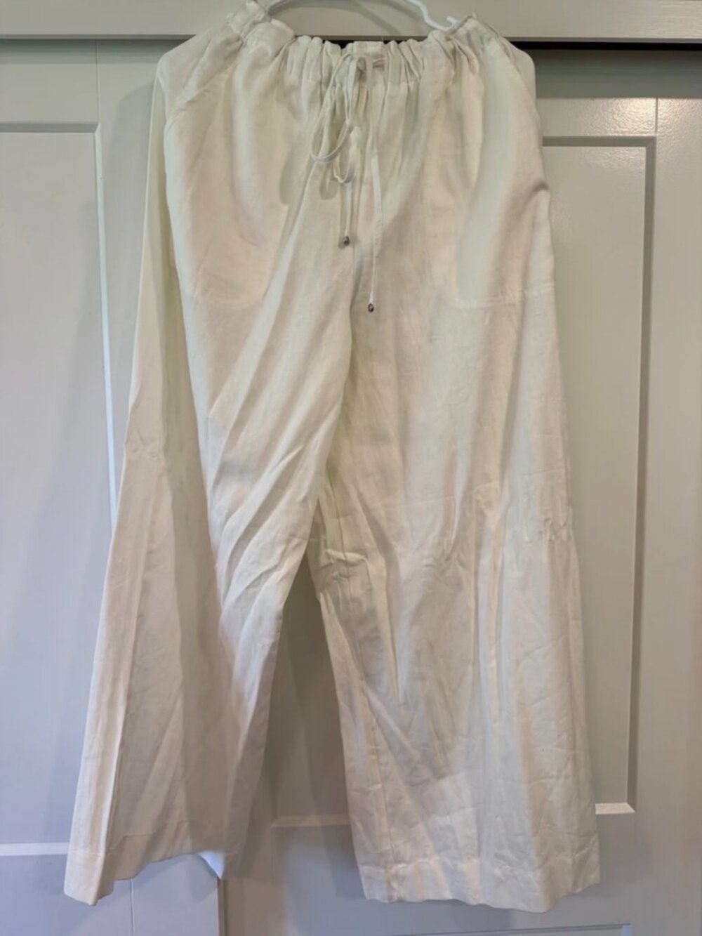 Max Studio Linen Wide Leg Pants Drawstring Trousers